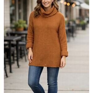 Pilcro Anthropologie Cowl Neck Sweater Sz M Oversized Honey Rust Brown Dress